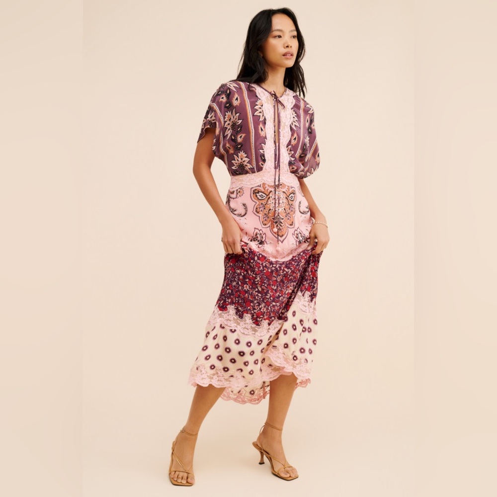 Farm Rio Glam Tapestry Lace Slip Midi Dress